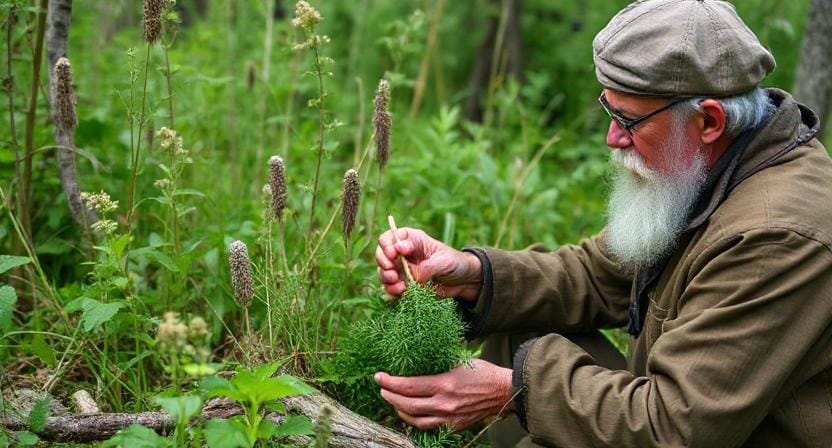 Survivalist Using Herbs for Medicine