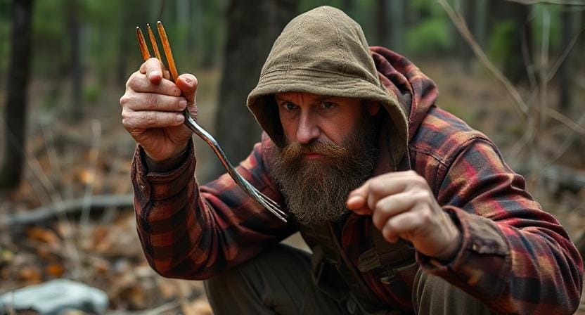 Survivalist Using a Fork as a Weapon