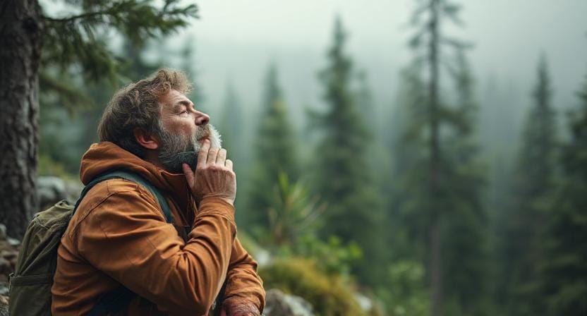 Survivalist Taking Deep Breaths