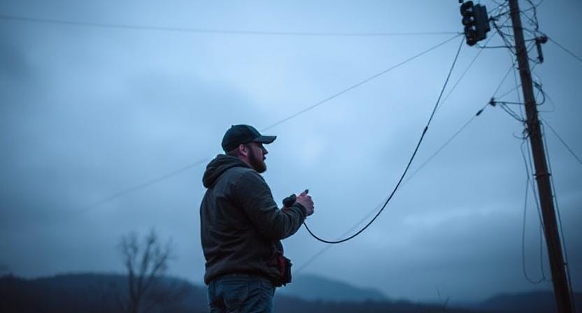 Survivalist Setting up a Radio Communication Network
