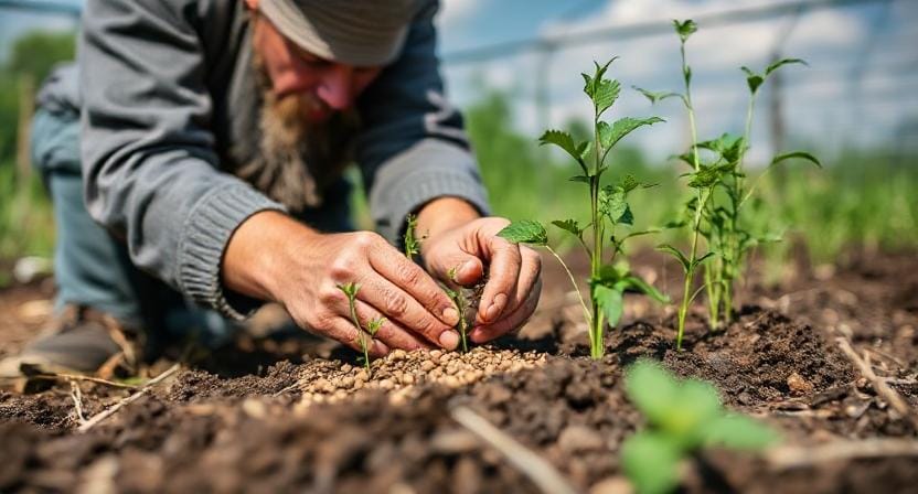 Survivalist Planting Seeds for Growing Food
