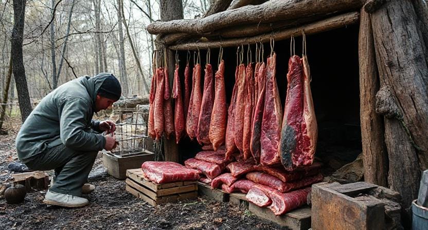 Survivalist Storing Meat