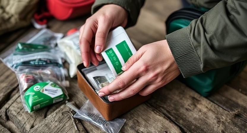 Survivalist Creating a First Aid Kit