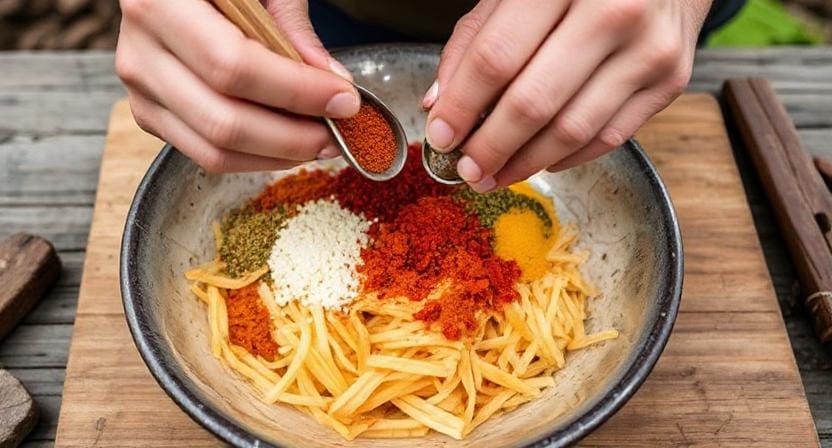 Survivalist Adding Spices to Food