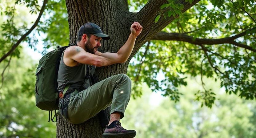 Survivalist Exercising in a Tree