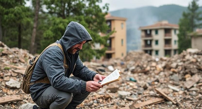 Survivalist Making an Emergency Plan in Case of an Earthquake