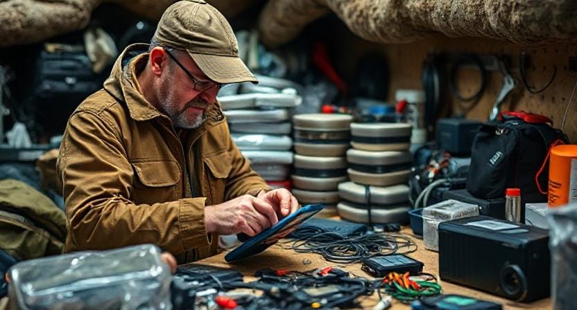 Survivalist Checking Electronics Supplies