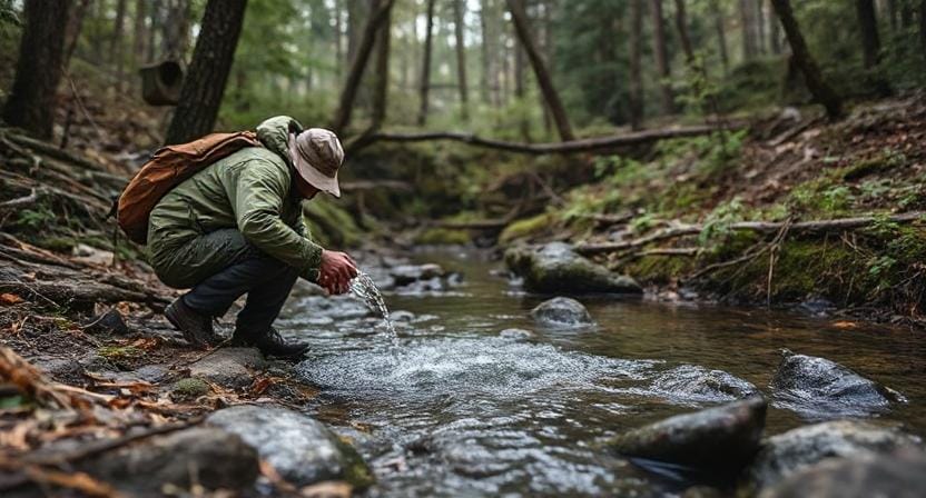 Survivalist Finding Water Sources in Nature