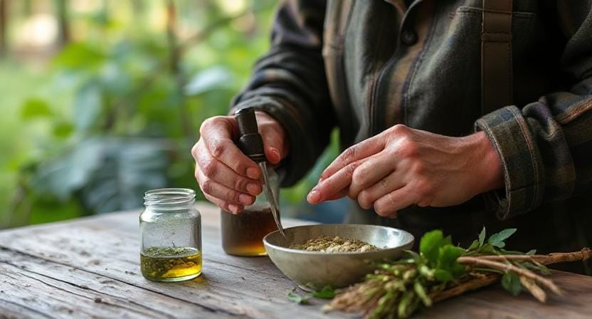 Survivalist Making Herbal Remedies
