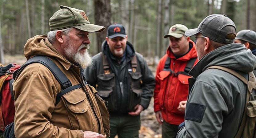 Survivalist Talking to Others During an Emergency Situation
