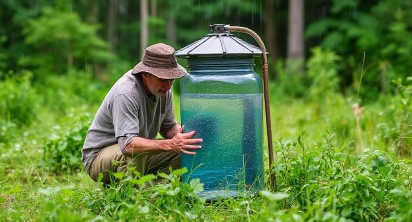 Survivalist Using Harvested Rainwater