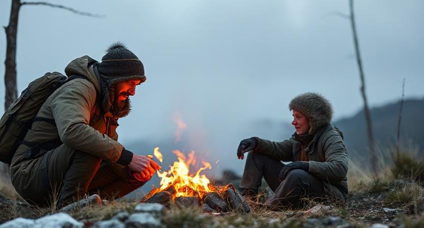 Survivalist Warming up with Another Survivalist