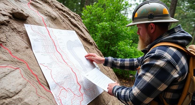 Survivalist Checking Earthquake Fault Lines on his Property