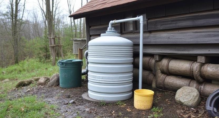 Survivalist Setting Up the Rainwater Collection System