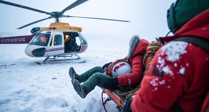 Survivalist Getting Medically Evacuated by Helicopter in the Snow