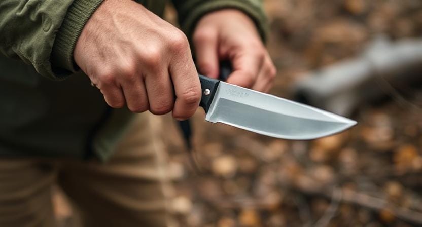 Survivalist Using Survival Knife with a Comfortable Handle