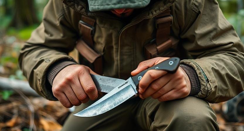 Survivalist Using Survival Knives