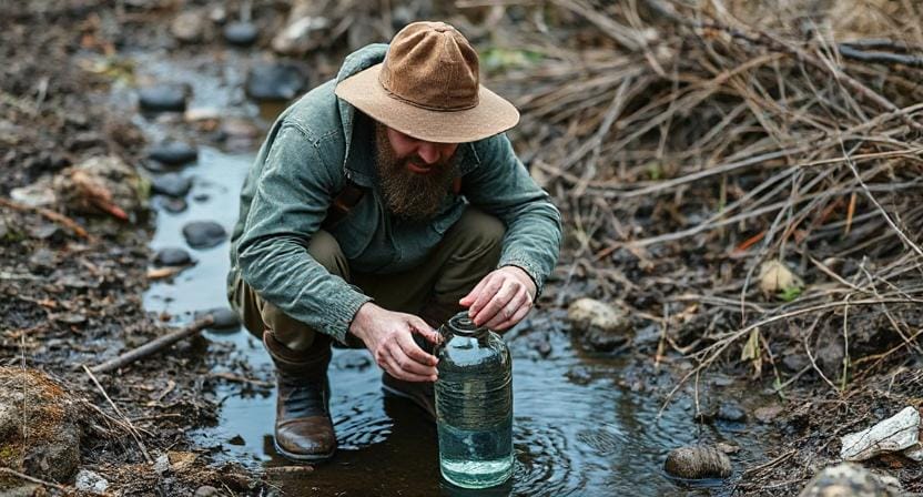 Survivalist Collecting Water