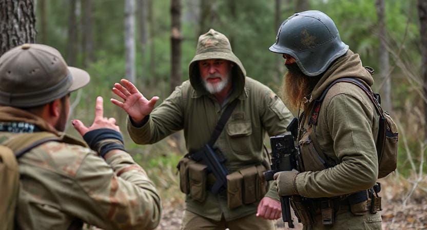Survivalist Using Body Language to Deter Enemies