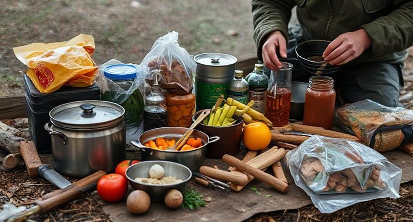Survivalist Keeping the Food Supplies and Cooking Tools Separated