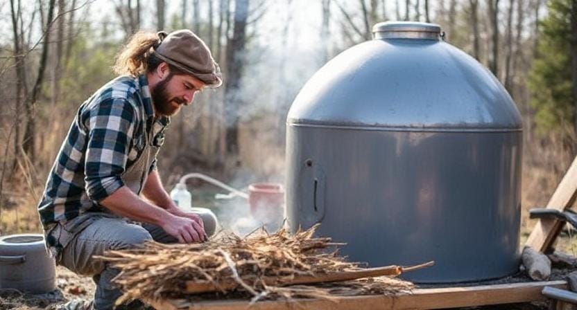 Homesteader Gathering Materials for a Solar Oven