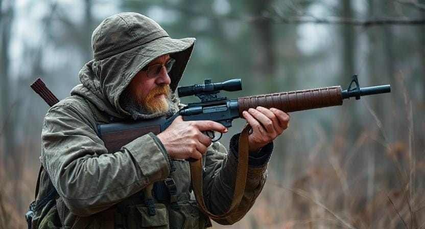 Survivalist Using his Sling for Hunting