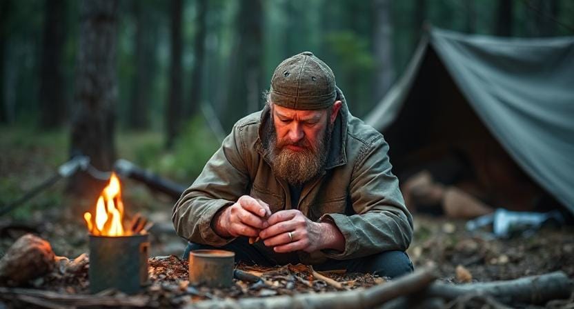 Survivalist Prepper Showing Problem Solving Skills