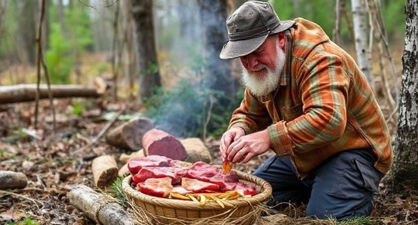 Survivalist Choosing Meat Sources for Food