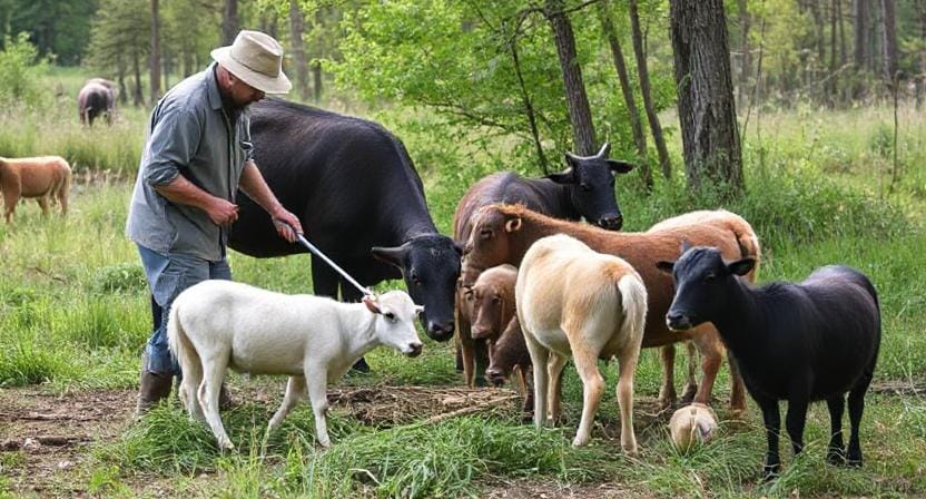 Survivalist Feeding the Livestock