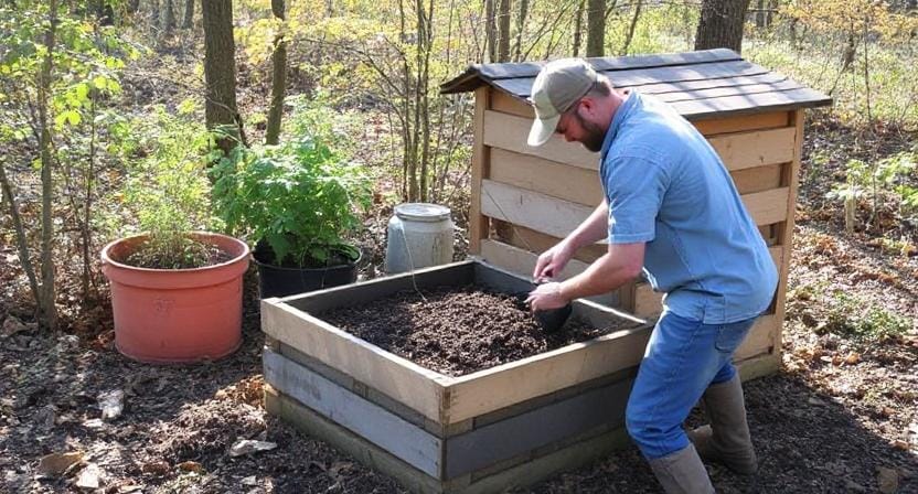 Homesteader Setting up Composting