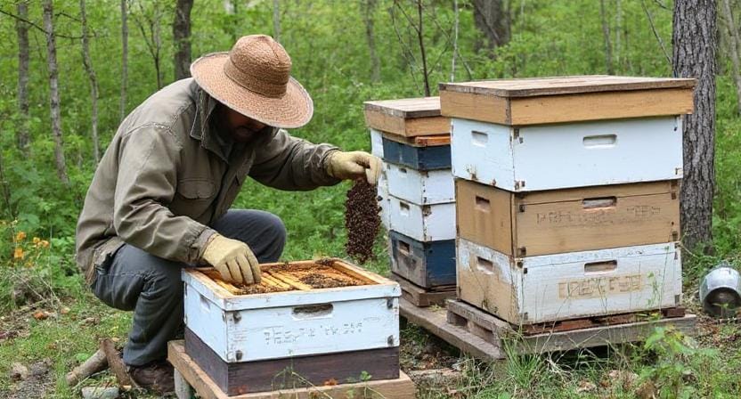 Survivalist Prepper Setting up the Hive for Beekeeping