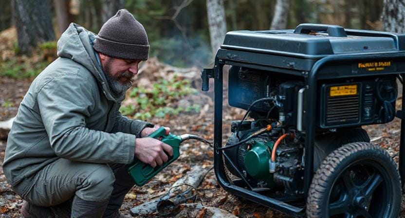 Survivalist Putting Gas in a Generator