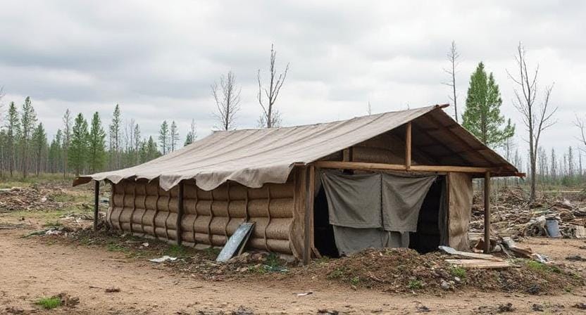 Survivalist Building Shelter After a Disaster Strikes