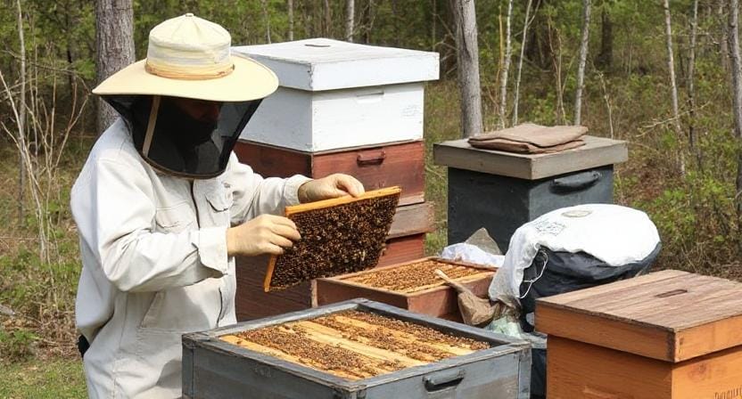 Survivalist Preppers Putting the Beekeeping Gear Together