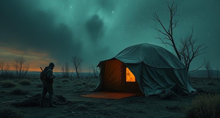 Survivalist Finding a Strong and Safe Shelter from Radioactive Fallout