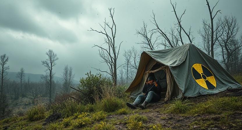 Survivalist Hiding from Radioactive Fallout