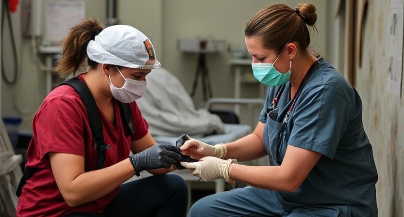 Survivalist Nurse Dealing with Burn Victims