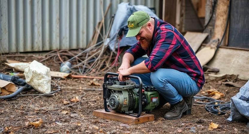 Survivalist Doing Maintenance a Generator