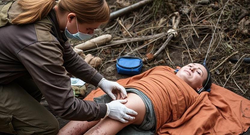 Survivalist Nurse Assessing Injuries
