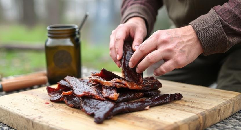Survivalist Getting Meat Ready for Jerky