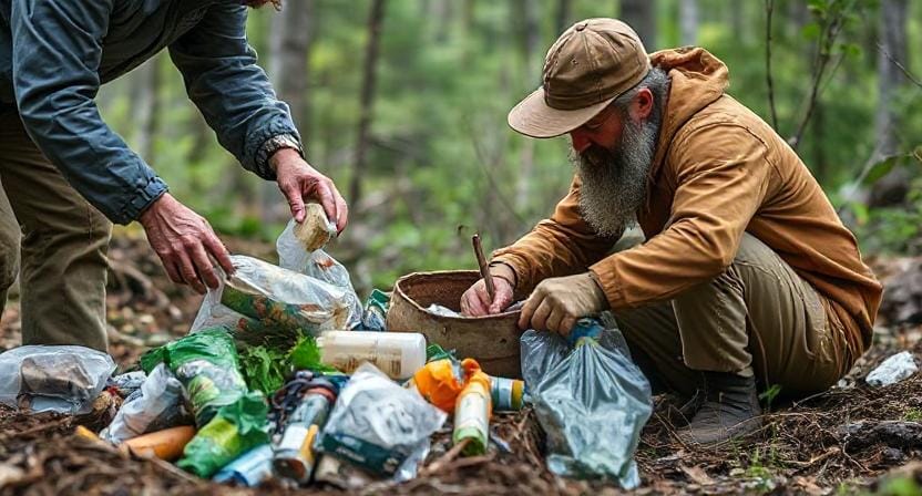 Survivalist Separating Different Types of Waste Porducts