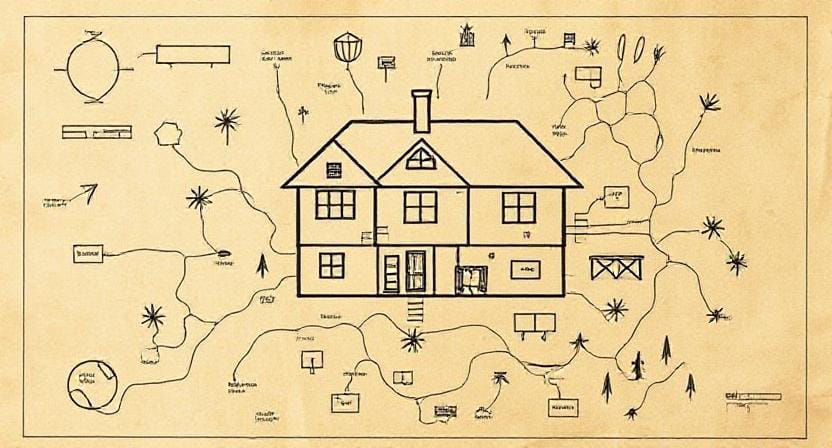 Survivalist Drawing Map of a House Escape Plan