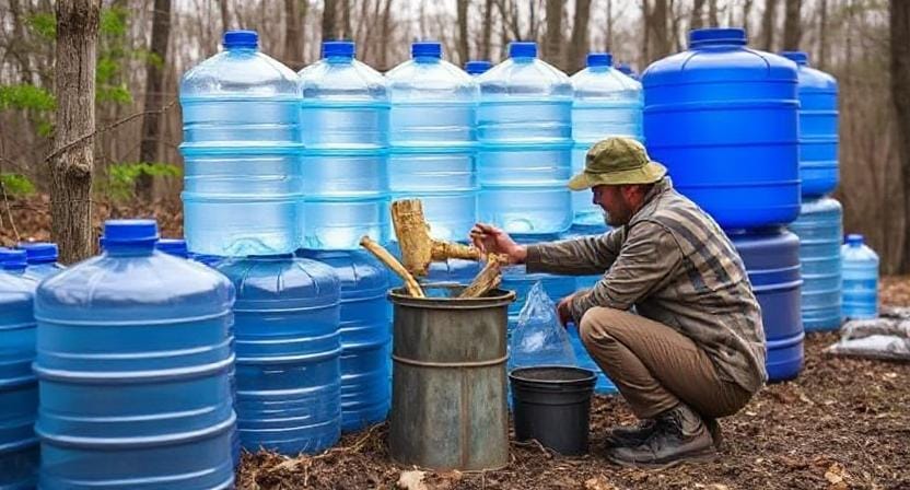 Survivalist Making a Plan For the Water Stockpile