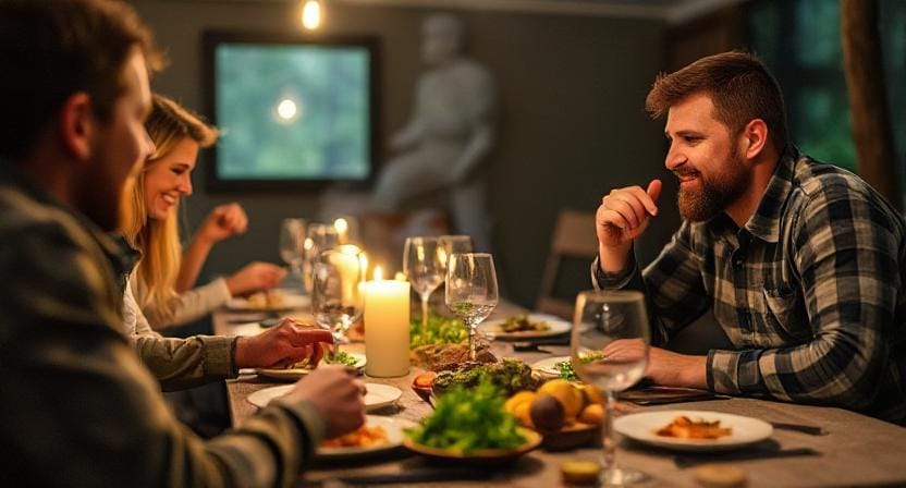 Survivalist Having Rehearsal Dinner for Practicing an Escape Plan