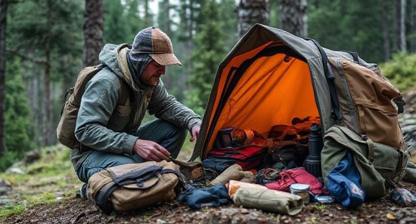Survivalist Choosing What to Put in the Bug-Out Bag