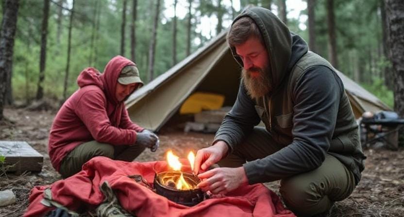 Survivalist Making Comfort Zones for the Field Hospital