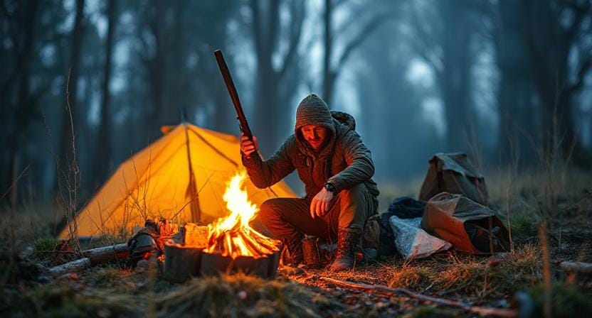 Survivalist Just Surviving in the Wild with Gear and Animals