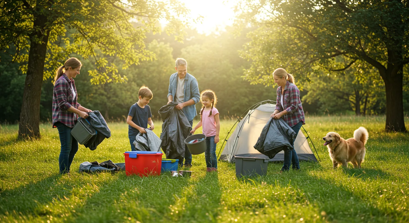 Family Cleaning Up After Camping