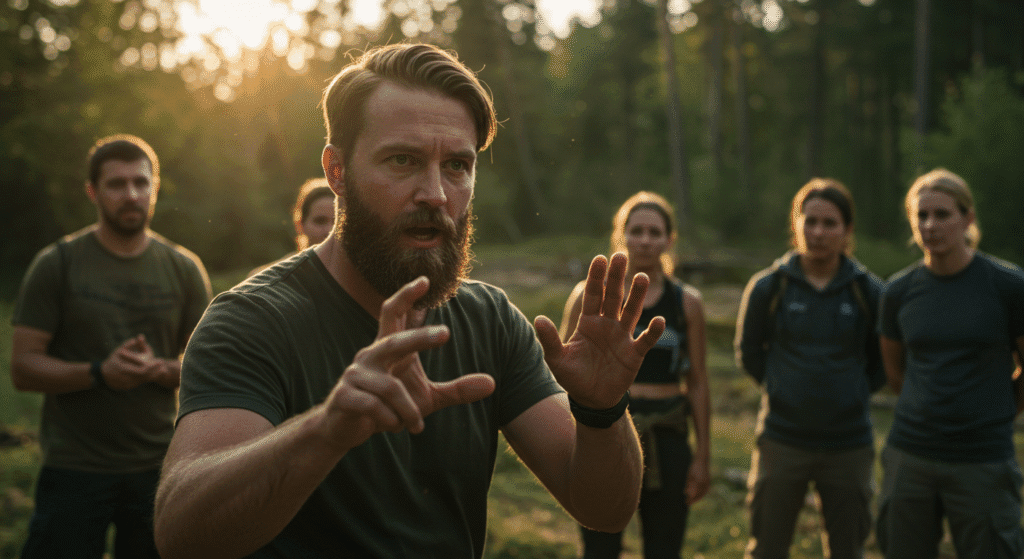 Man Using Hand Gestures to Signal Survivalists