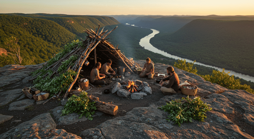 Setting Up Survival Camp on a Bluff